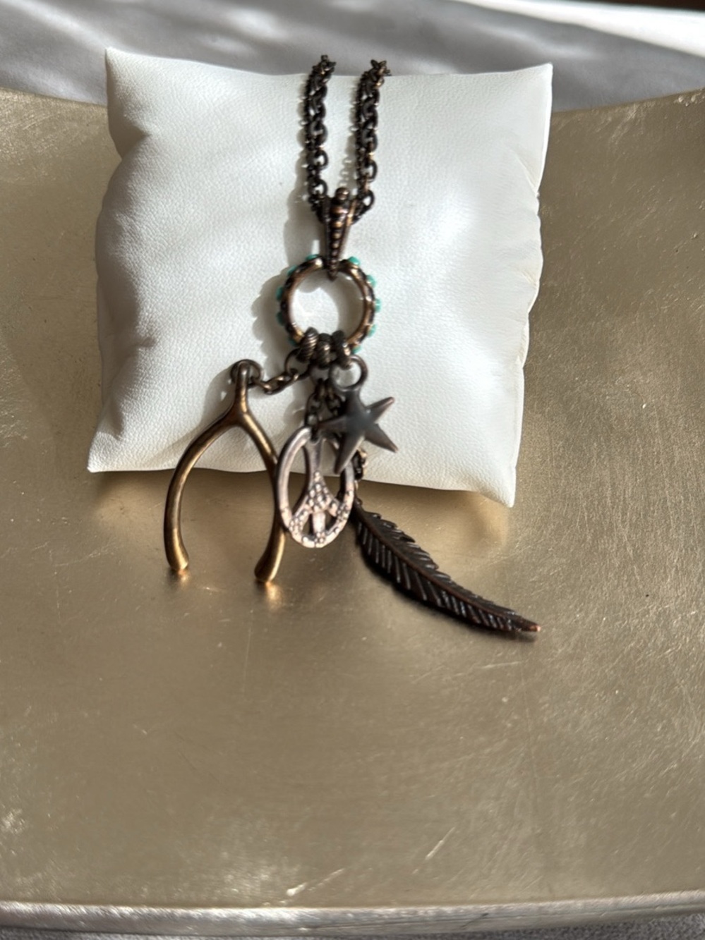 Lucky Brand Mixed Metal Charm Necklace with Turquoise Accents